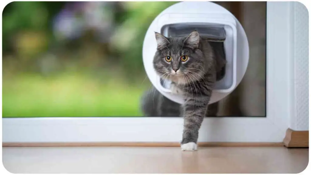 a cat is standing in front of a door