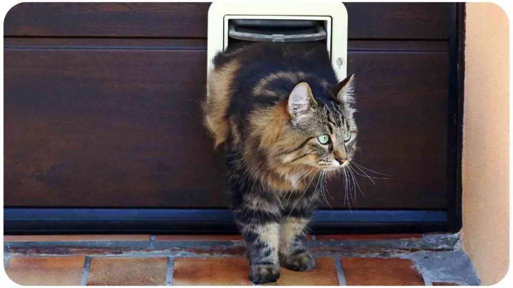 a cat is standing in front of a door