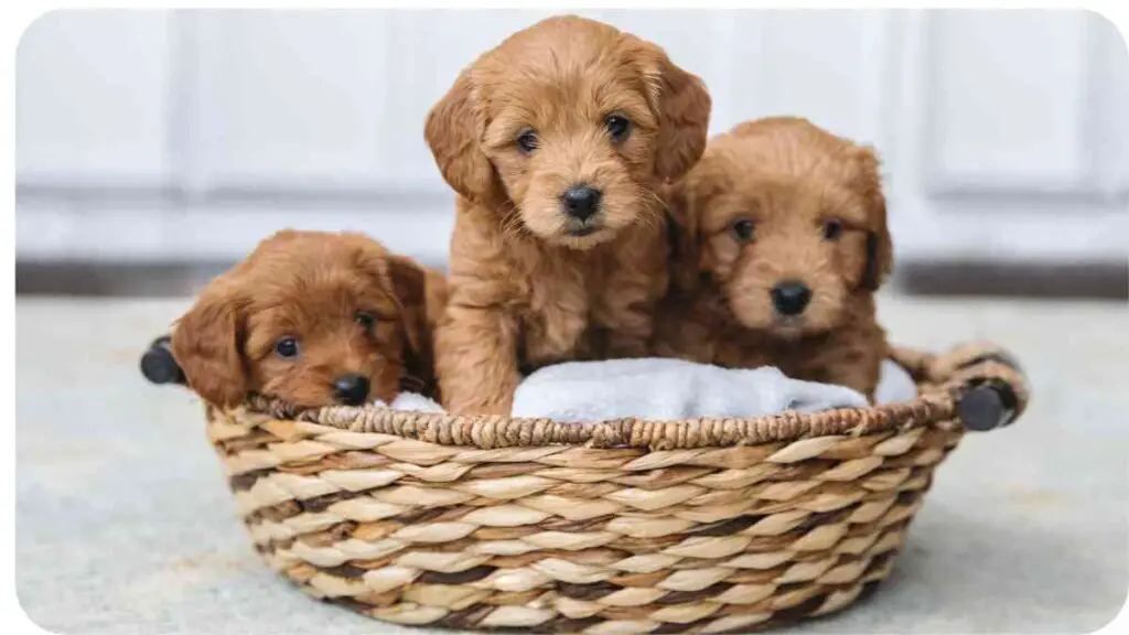 three puppies are sitting in a wicker basket