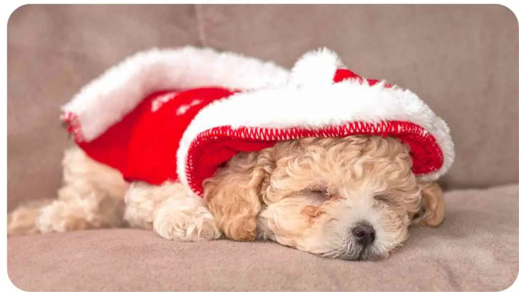 a small white dog wearing a red santa hat