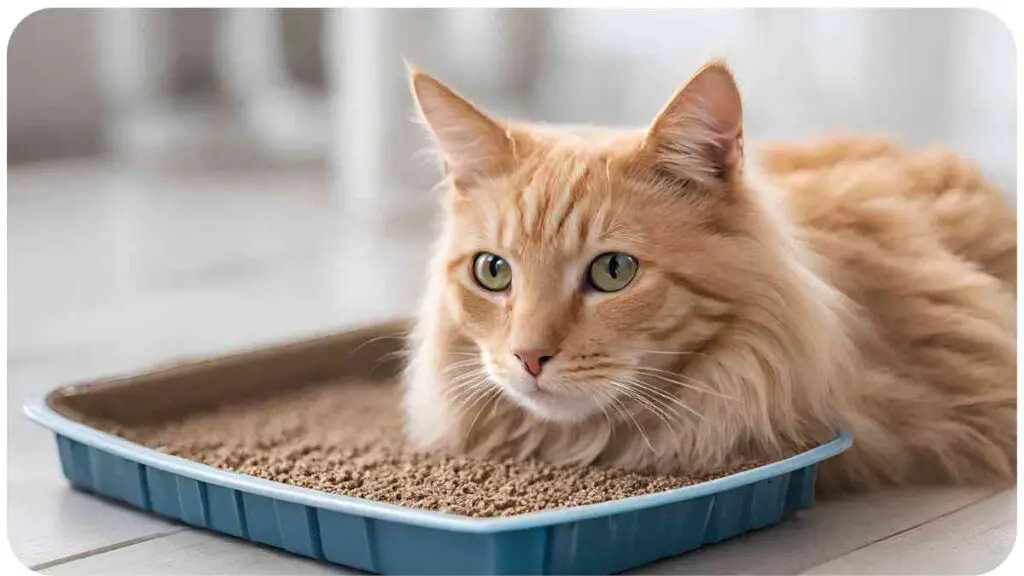 an orange tabby cat is sitting in a litter box