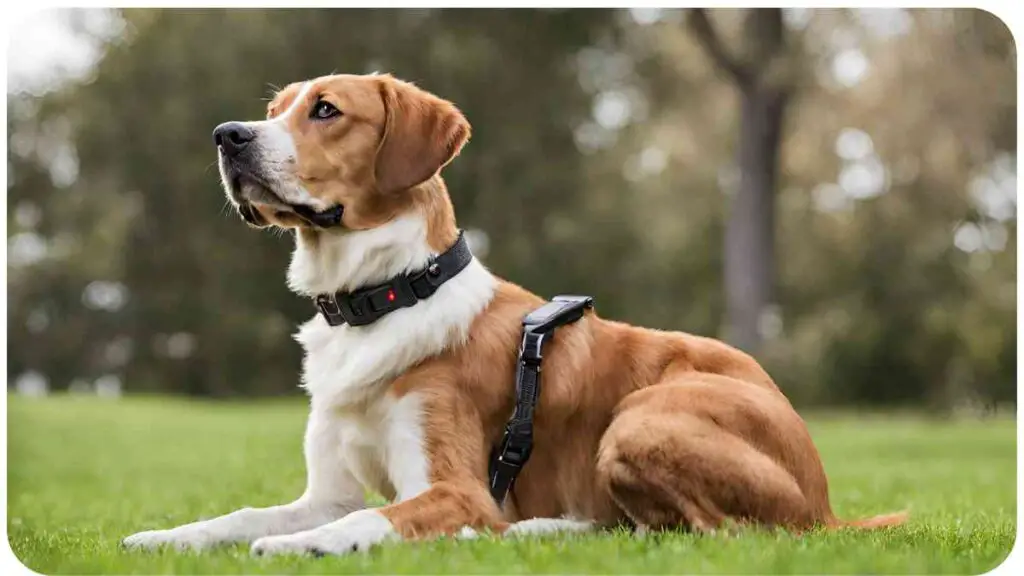 a brown and white dog sitting in the grass